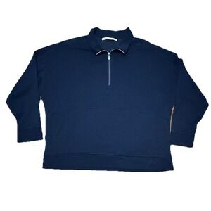 B. Draddy Pullover Mens Large Navy Blue Quarter Zip Kangaroo Pocket Stretch Golf